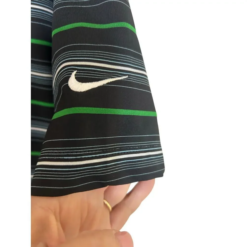Nike Men’s Dri-Fit Golf Shirt Polo Style Size L Black With Green & White Stripes